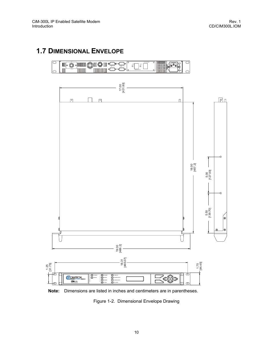 Dimensional envelope, 7 dimensional envelope, Figure 1-2. dimensional envelope drawing | Imensional, Nvelope | Comtech EF Data CIM-300L User Manual | Page 36 / 512