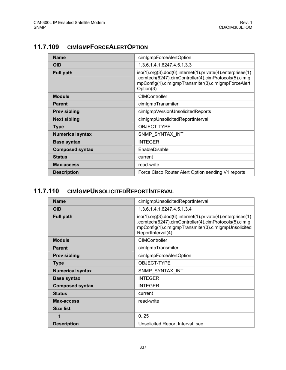 Cimigmpforcealertoption, Cimigmpunsolicitedreportinterval | Comtech EF Data CIM-300L User Manual | Page 363 / 512