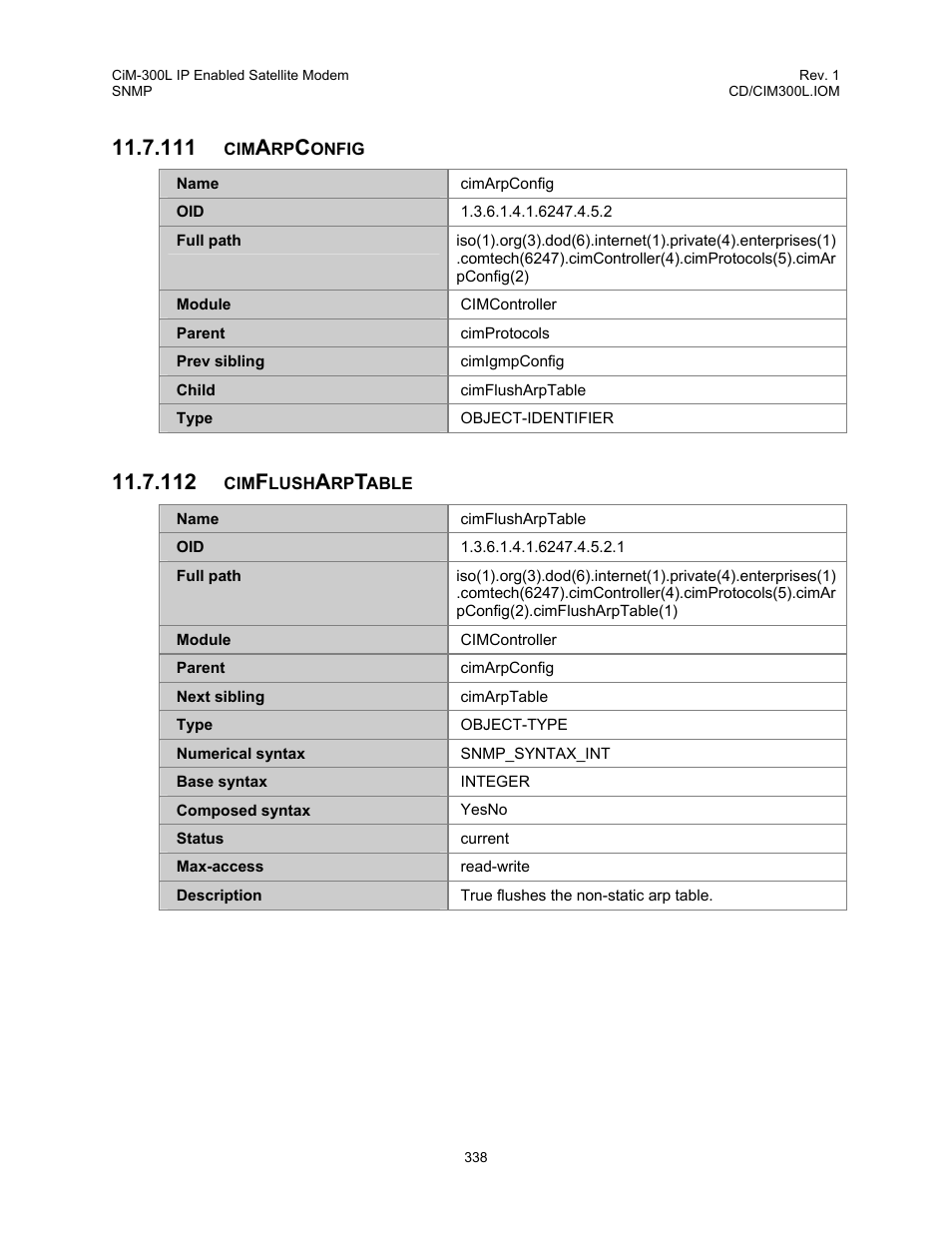 Cimarpconfig, Cimflusharptable, 111 cimarpconfig 11.7.112 cimflusharptable | Comtech EF Data CIM-300L User Manual | Page 364 / 512