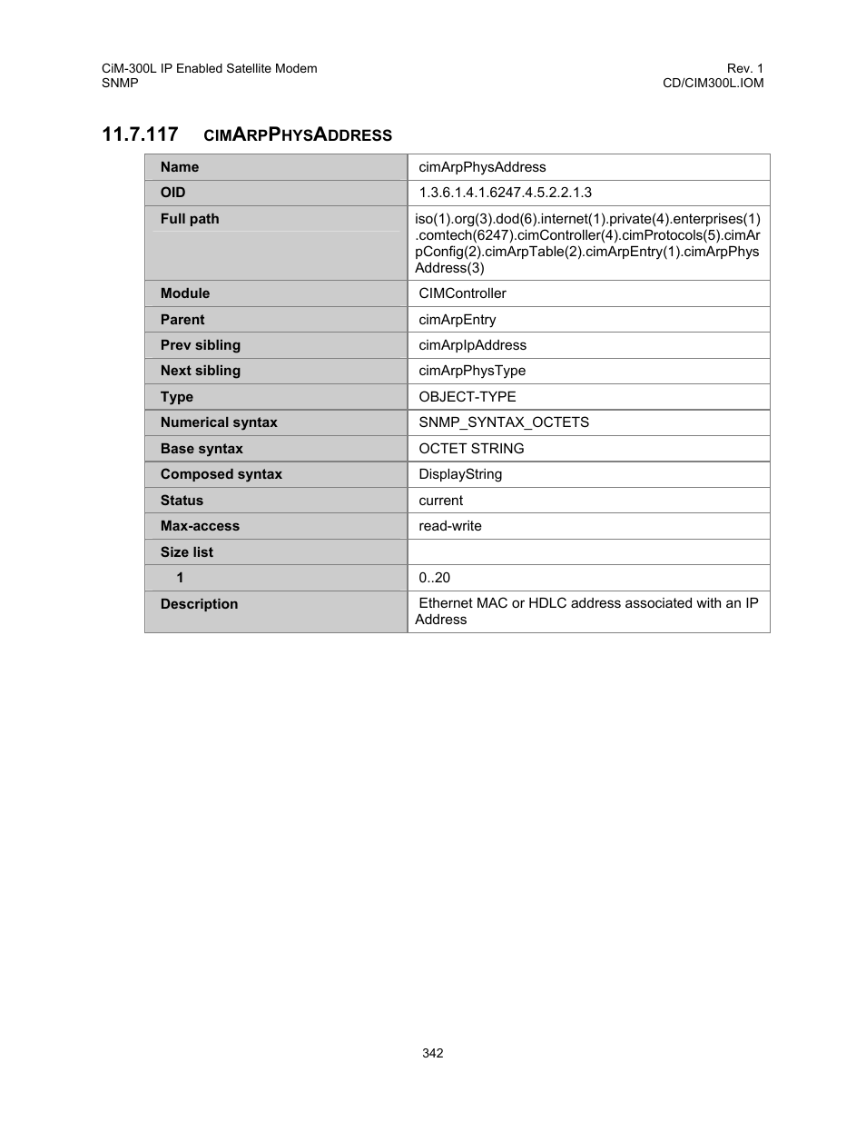 Cimarpphysaddress, 117 cimarpphysaddress | Comtech EF Data CIM-300L User Manual | Page 368 / 512