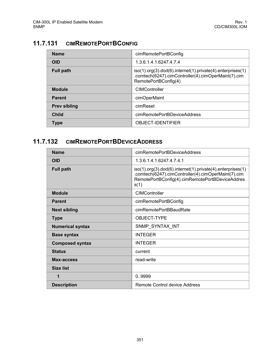 Cimremoteportbconfig, Cimremoteportbdeviceaddress | Comtech EF Data CIM-300L User Manual | Page 377 / 512