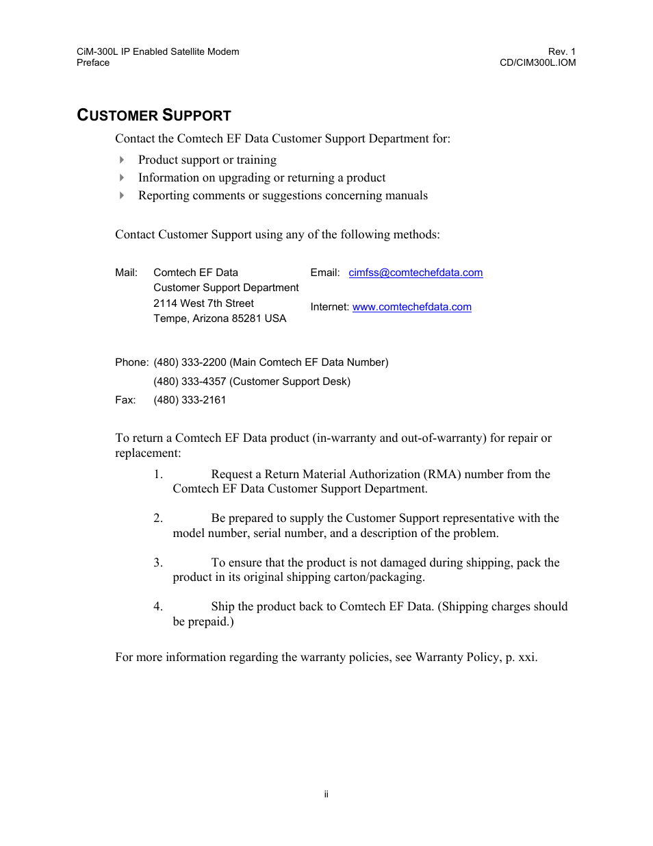 Customer support | Comtech EF Data CIM-300L User Manual | Page 4 / 512