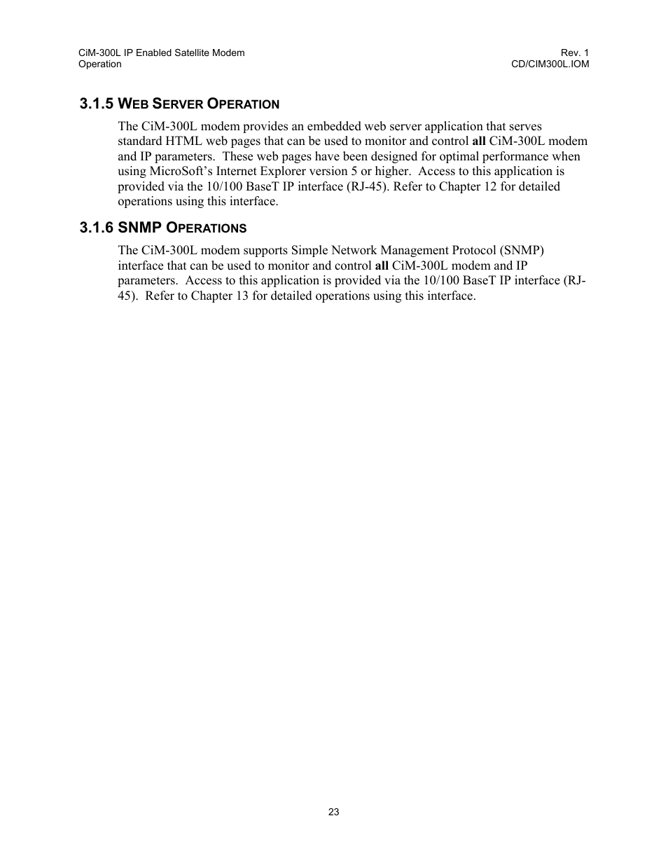 Web server operation, Snmp operations, 5 web server operation 3.1.6 snmp operations | Comtech EF Data CIM-300L User Manual | Page 49 / 512