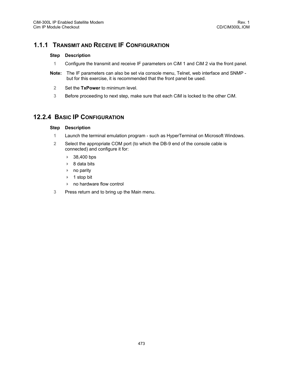 Transmit and receive if configuration, Basic ip configuration, 1 transmit and receive if configuration 12.2.4 | If c, Ip c | Comtech EF Data CIM-300L User Manual | Page 499 / 512