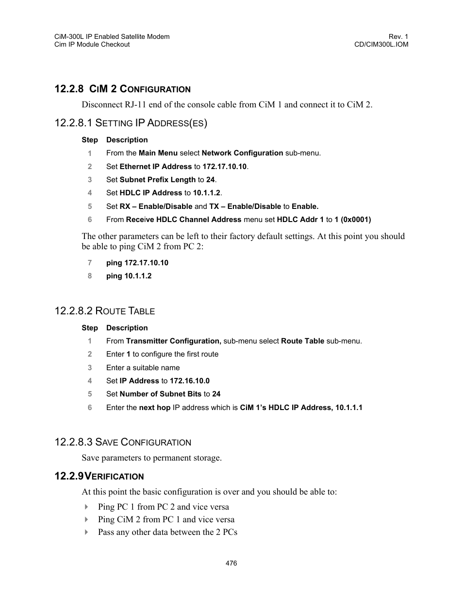 Cim 2 configuration, Verification, 9 verification | M 2 c, Ip a | Comtech EF Data CIM-300L User Manual | Page 502 / 512