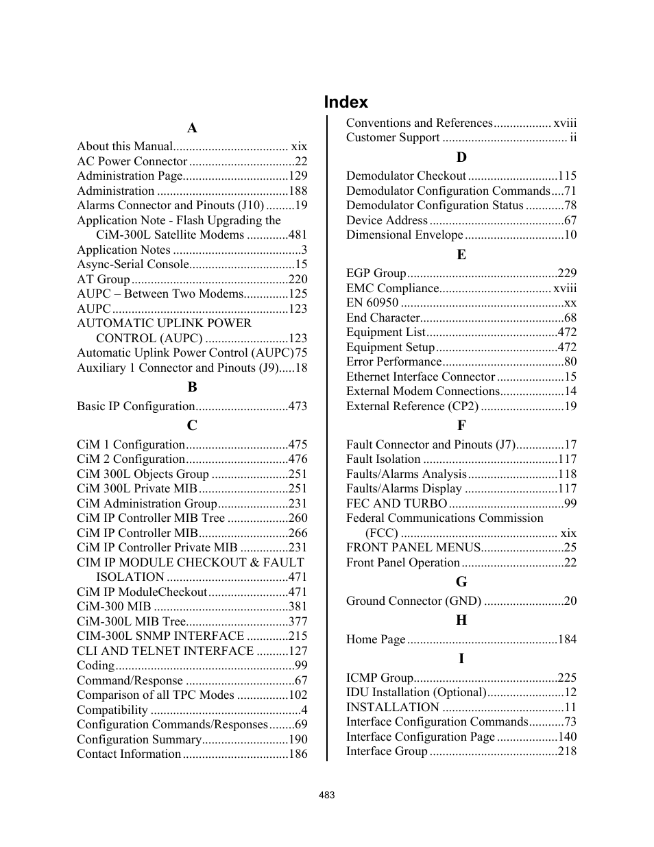 Index | Comtech EF Data CIM-300L User Manual | Page 509 / 512