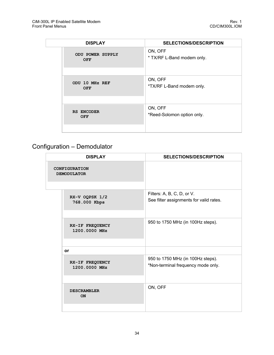 Configuration – demodulator | Comtech EF Data CIM-300L User Manual | Page 60 / 512