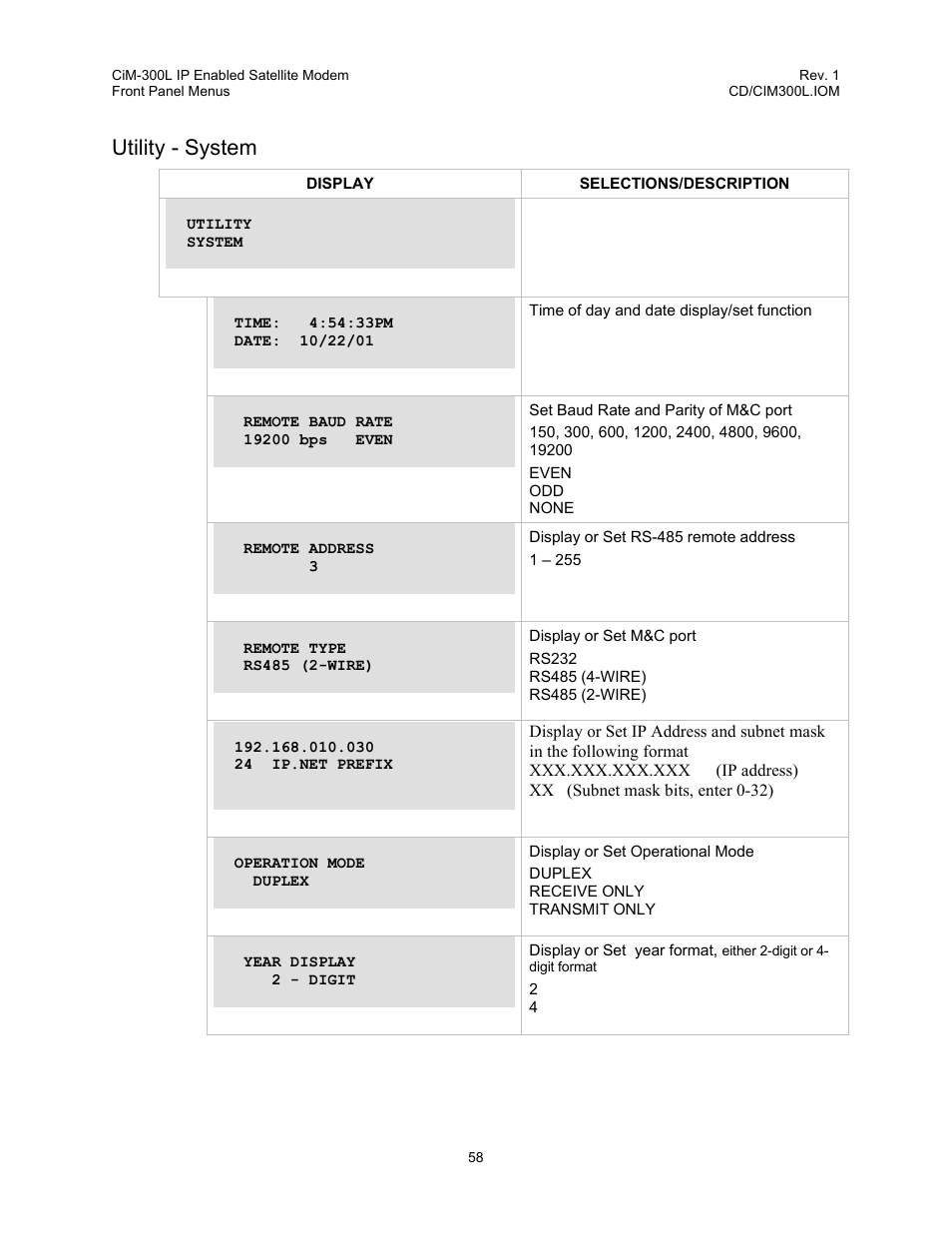 Utility - system | Comtech EF Data CIM-300L User Manual | Page 84 / 512