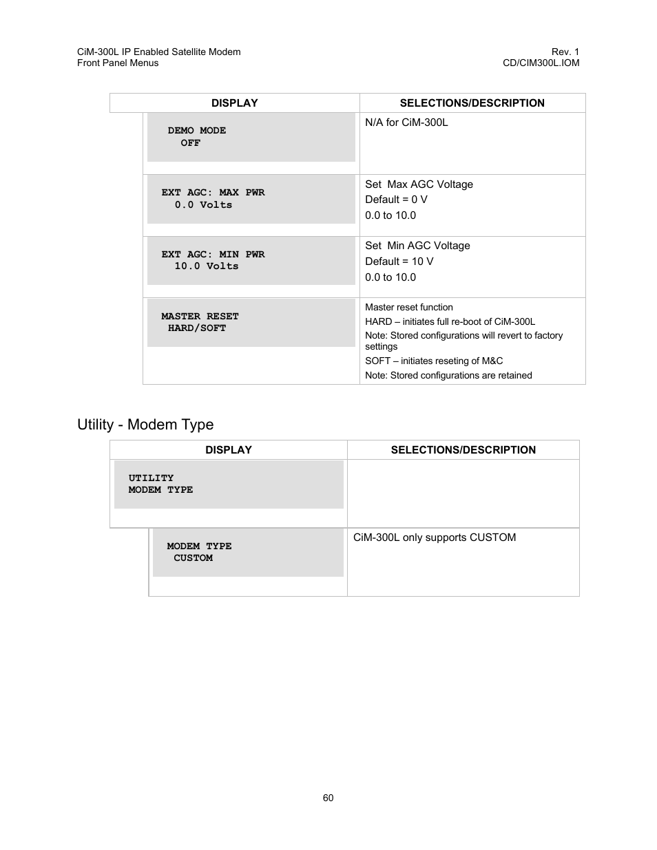 Utility - modem type | Comtech EF Data CIM-300L User Manual | Page 86 / 512