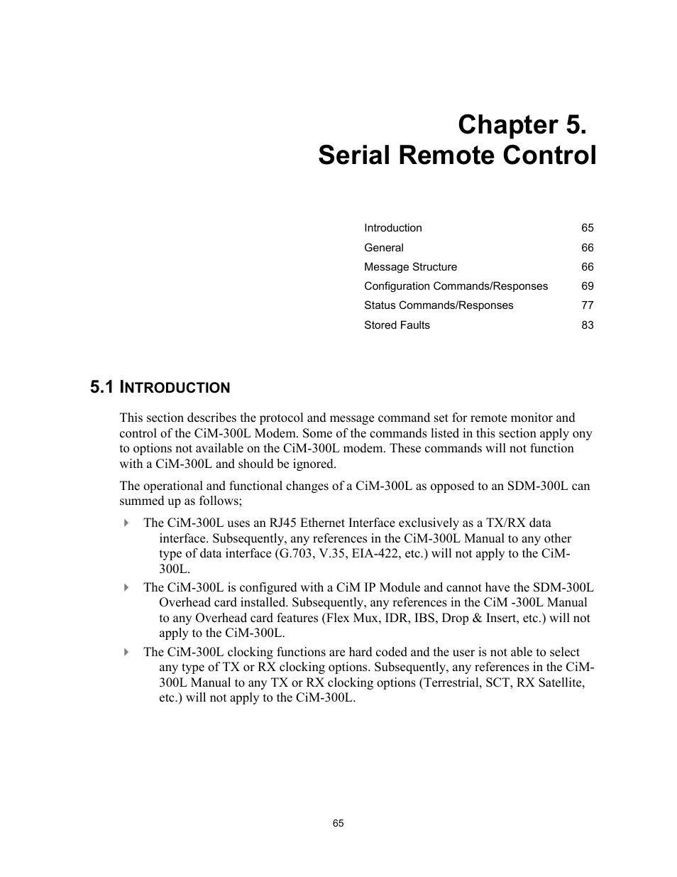 5 serial remote control, Introduction, Chapter 5. serial remote control | 1 introduction | Comtech EF Data CIM-300L User Manual | Page 91 / 512