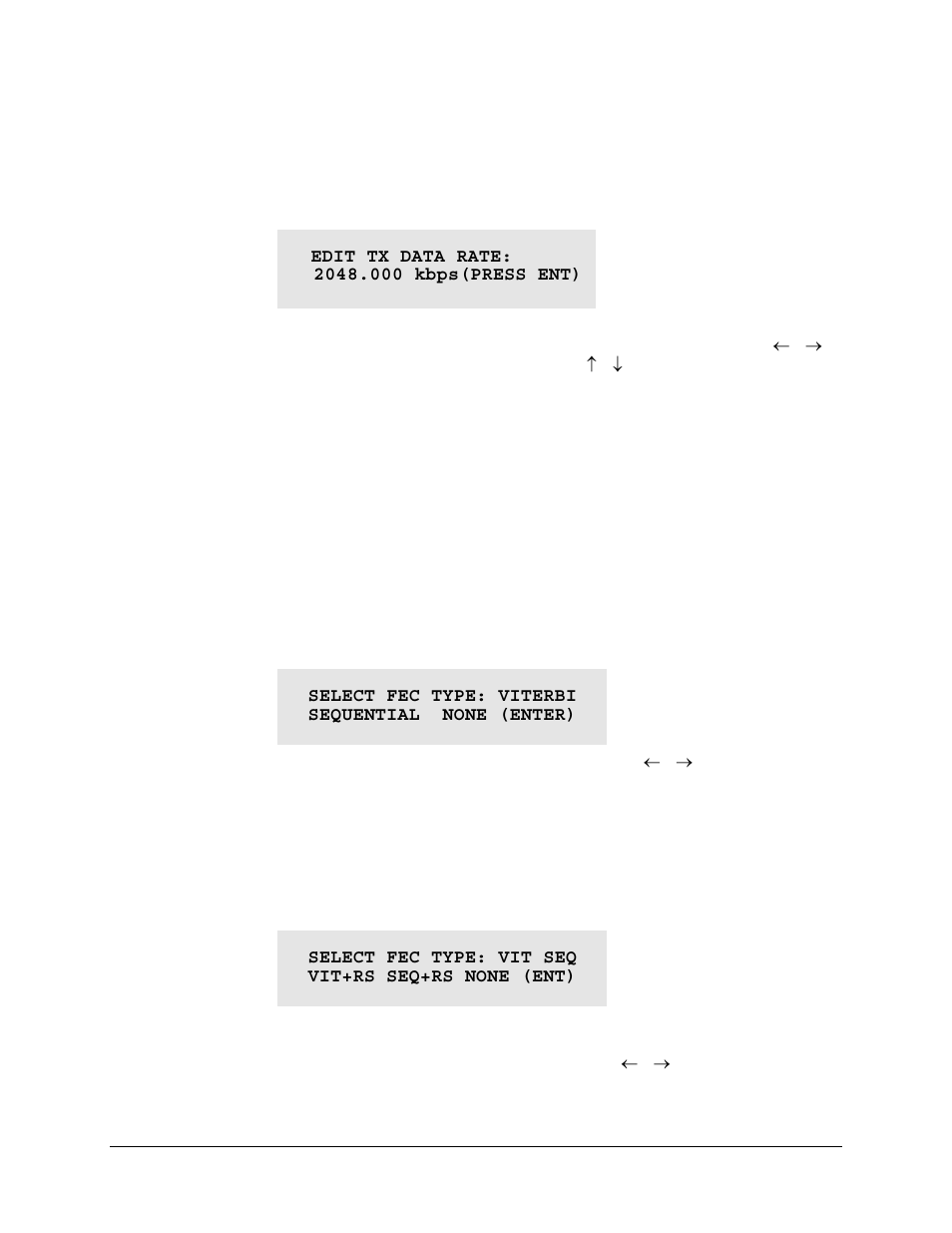 3 (config: tx) data (data rate), 4 (config: tx) fec type (forward error correction), Config: tx, fec) | Comtech EF Data CDM-550T User Manual | Page 43 / 164