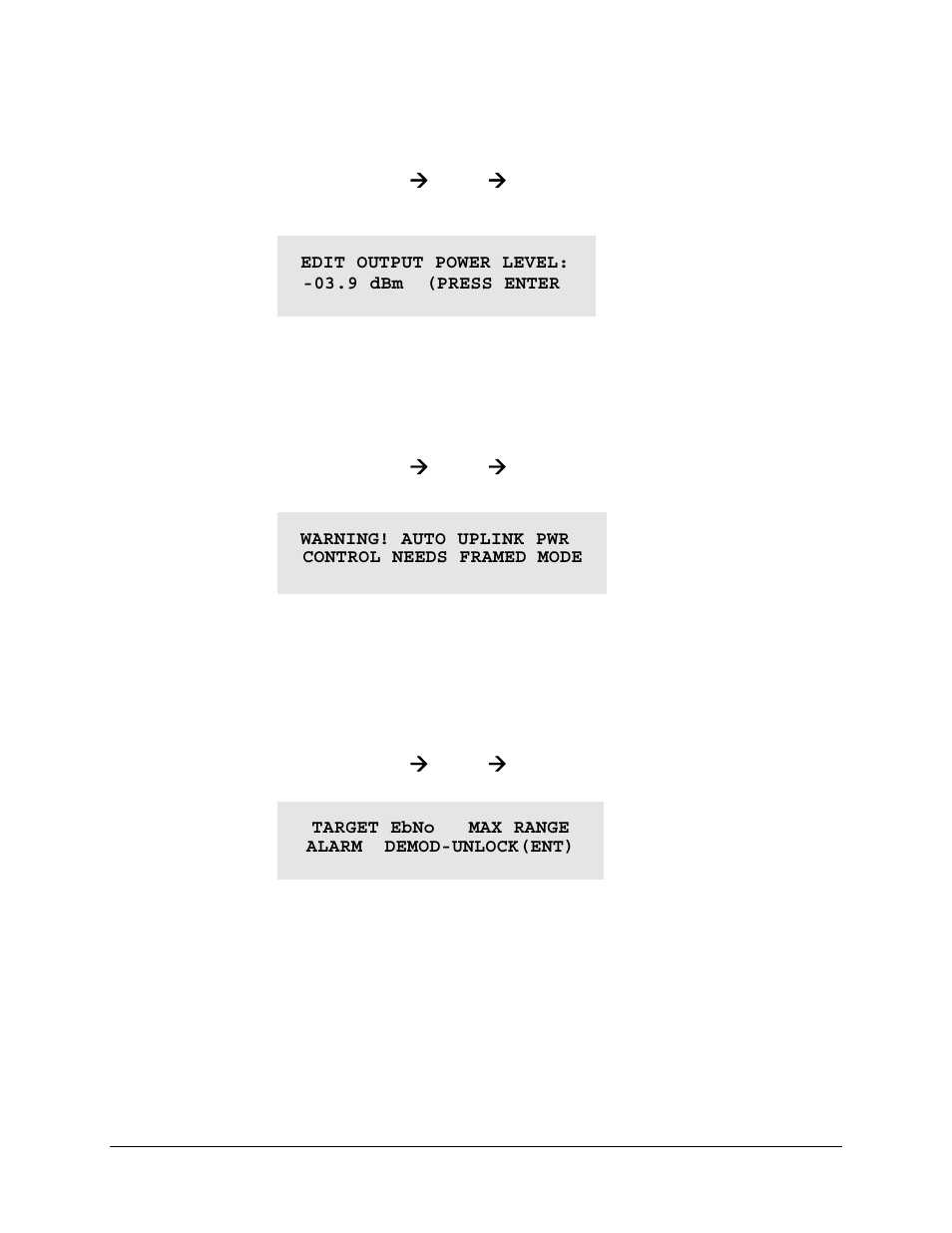 Config: tx ( pwr ( mode) manual, Config: tx ( pwr ( mode) aupc, Config: tx ( pwr ( mode ( aupc) target ebno | Comtech EF Data CDM-550T User Manual | Page 46 / 164