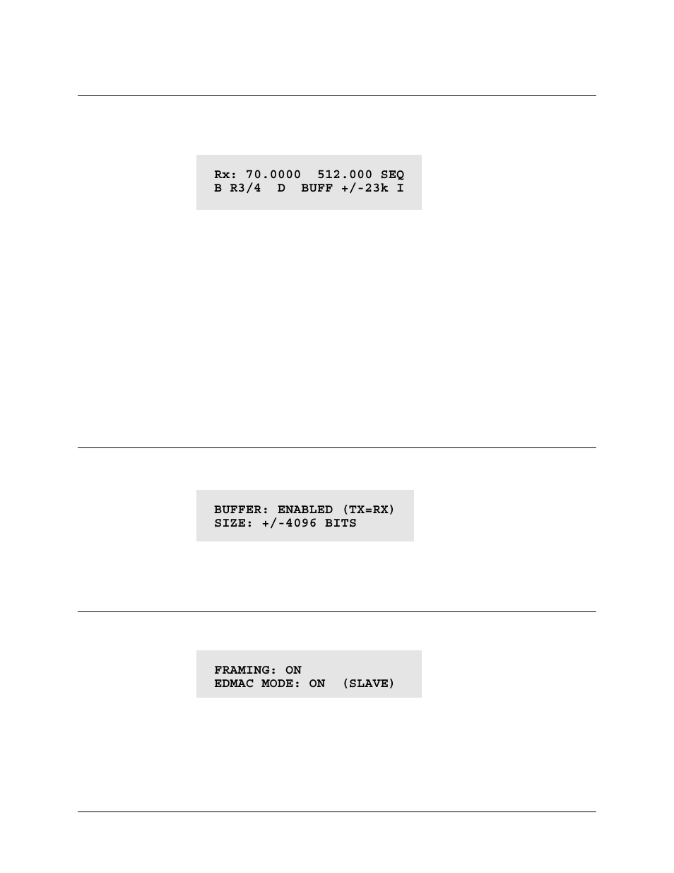 3 (info) rx (receive information), Info) buff (buffer information), Info) edmac (framing and edmac information) | Comtech EF Data CDM-550T User Manual | Page 64 / 164