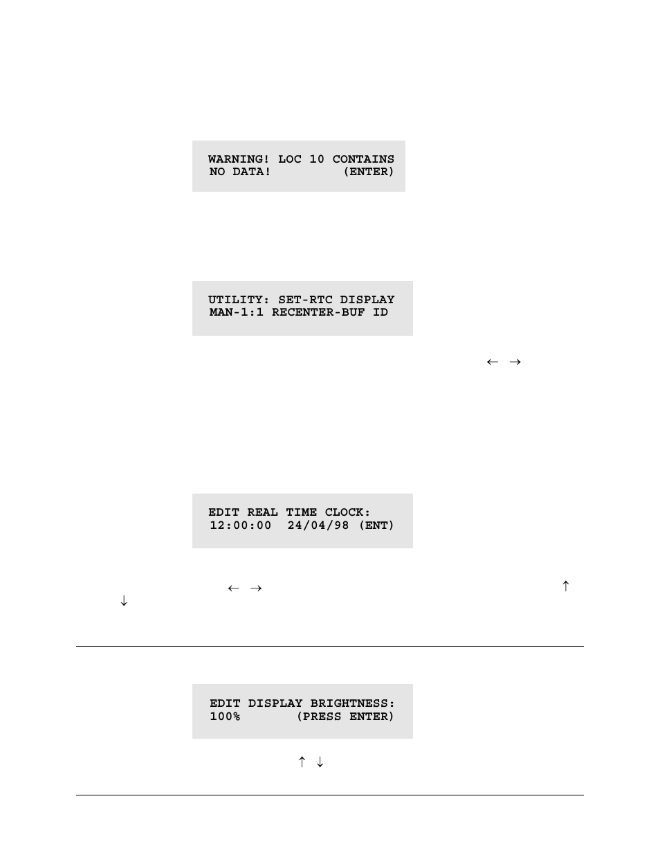 Select: util (utility), 1 (util:) set-rtc (set real-time clock), Util:) display (display brightness) | Comtech EF Data CDM-550T User Manual | Page 73 / 164