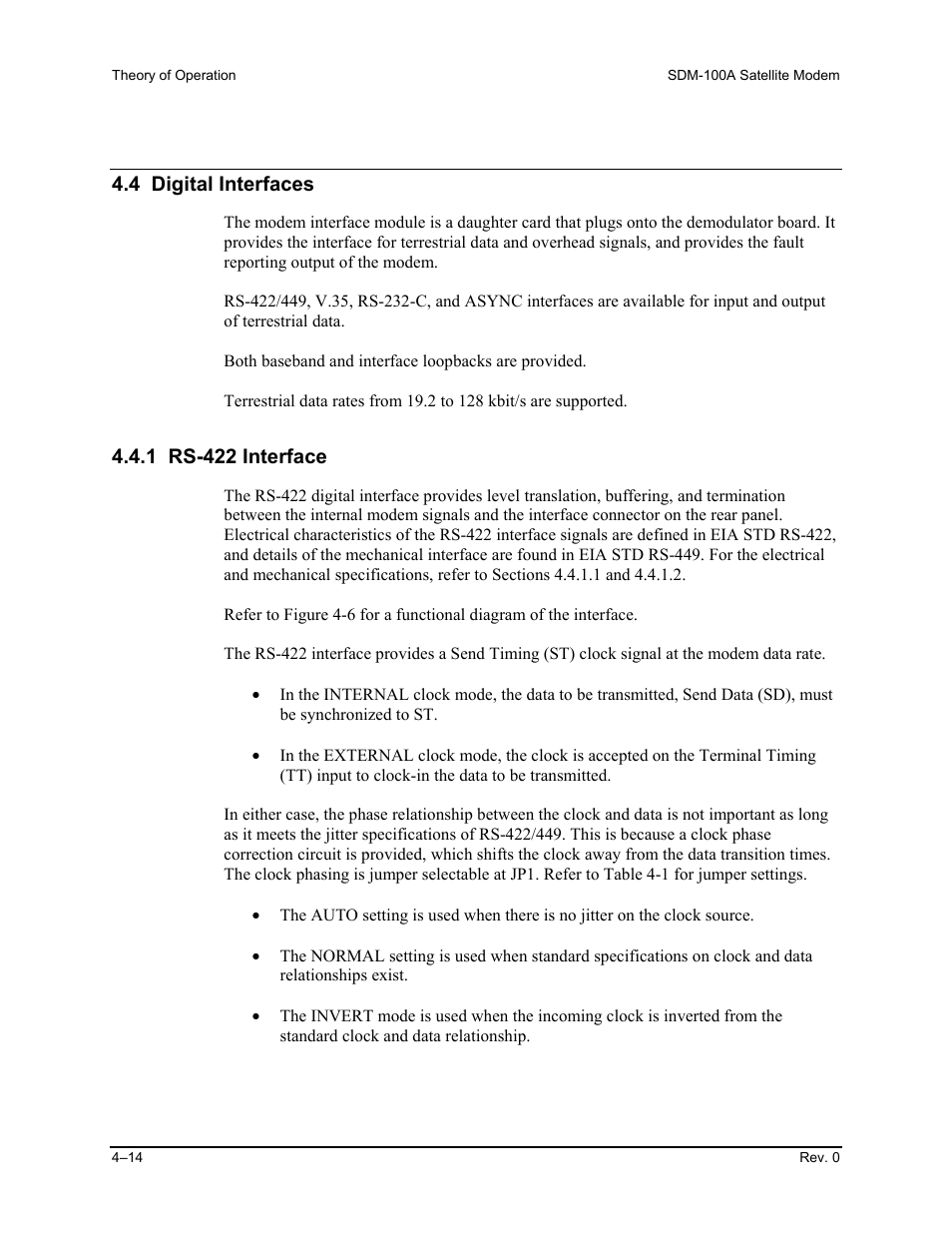 4 digital interfaces, 1 rs-422 interface | Comtech EF Data SDM-100A User Manual | Page 130 / 212