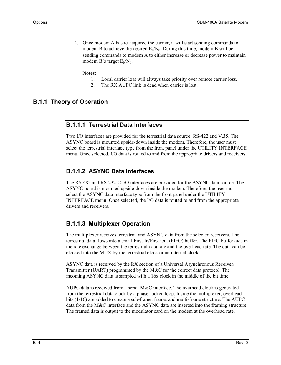 B.1.1 theory of operation, B.1.1.2 async data interfaces, B.1.1.3 multiplexer operation | Comtech EF Data SDM-100A User Manual | Page 186 / 212