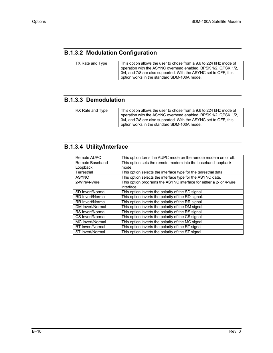 B.1.3.2 modulation configuration, B.1.3.3 demodulation, B.1.3.4 utility/interface | Comtech EF Data SDM-100A User Manual | Page 192 / 212