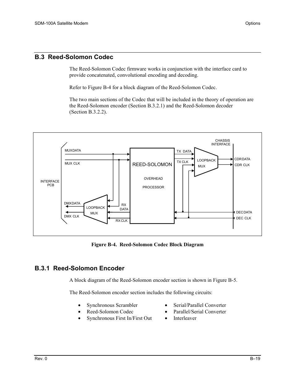 B.3 reed-solomon codec, B.3.1 reed-solomon encoder, Figure b-4. reed-solomon codec block diagram | Comtech EF Data SDM-100A User Manual | Page 201 / 212