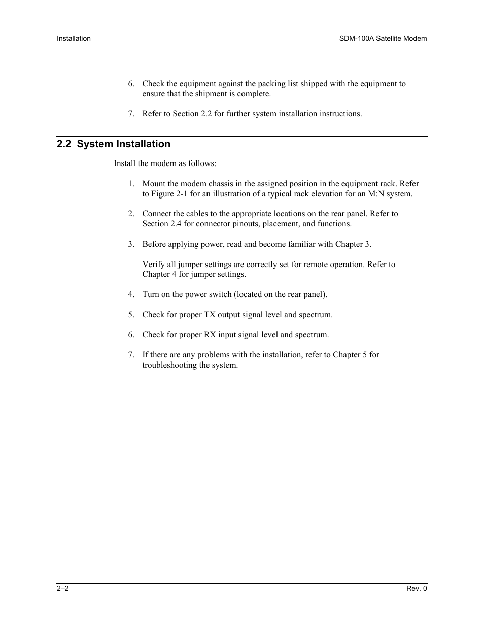 2 system installation | Comtech EF Data SDM-100A User Manual | Page 28 / 212
