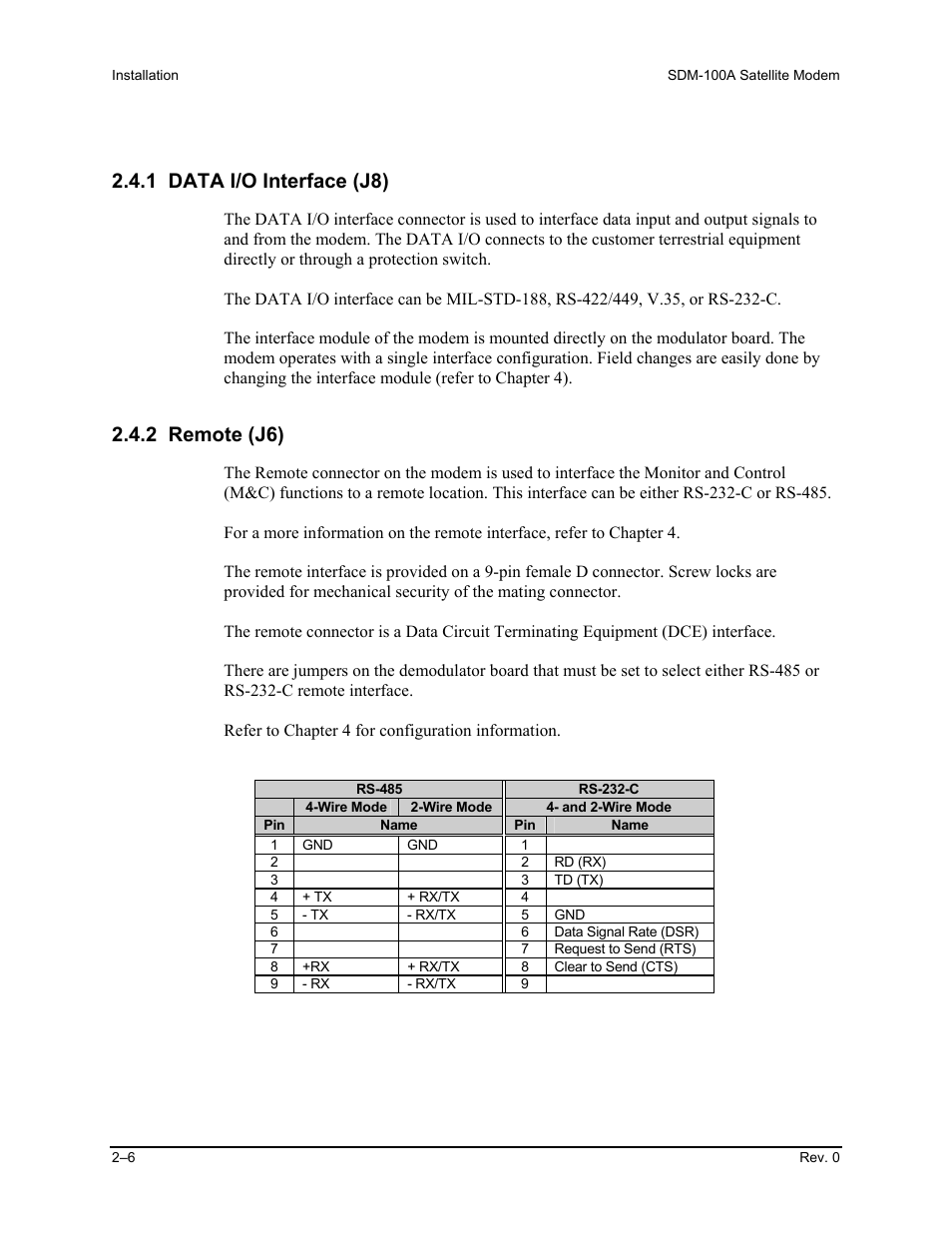 1 data i/o interface (j8), 2 remote (j6) | Comtech EF Data SDM-100A User Manual | Page 32 / 212