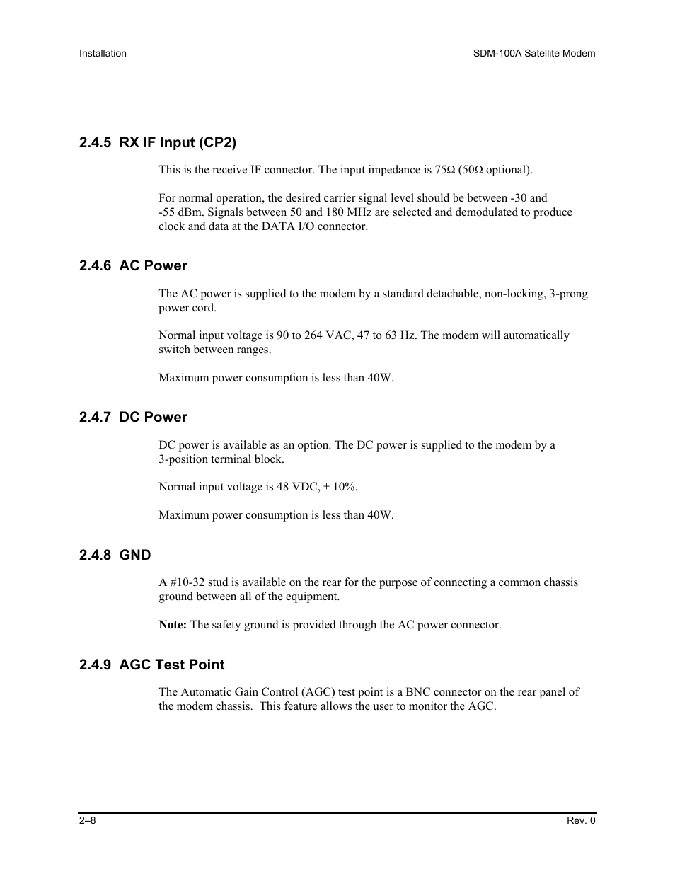 5 rx if input (cp2), 6 ac power, 7 dc power | 8 gnd, 9 agc test point | Comtech EF Data SDM-100A User Manual | Page 34 / 212