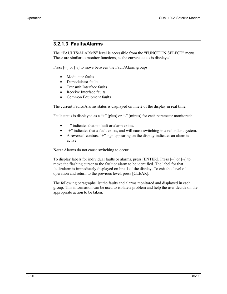 3 faults/alarms | Comtech EF Data SDM-100A User Manual | Page 60 / 212