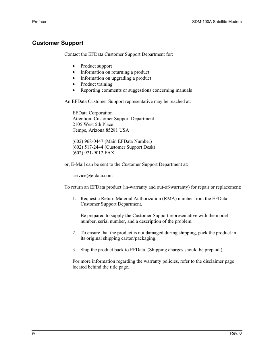 Customer support | Comtech EF Data SDM-100A User Manual | Page 8 / 212