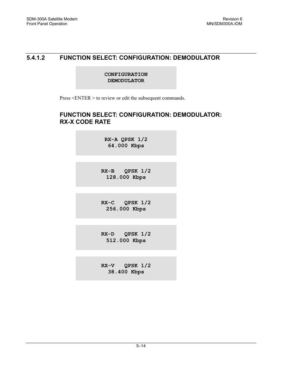 Function select: configuration: demodulator | Comtech EF Data SDM-300A User Manual | Page 108 / 470