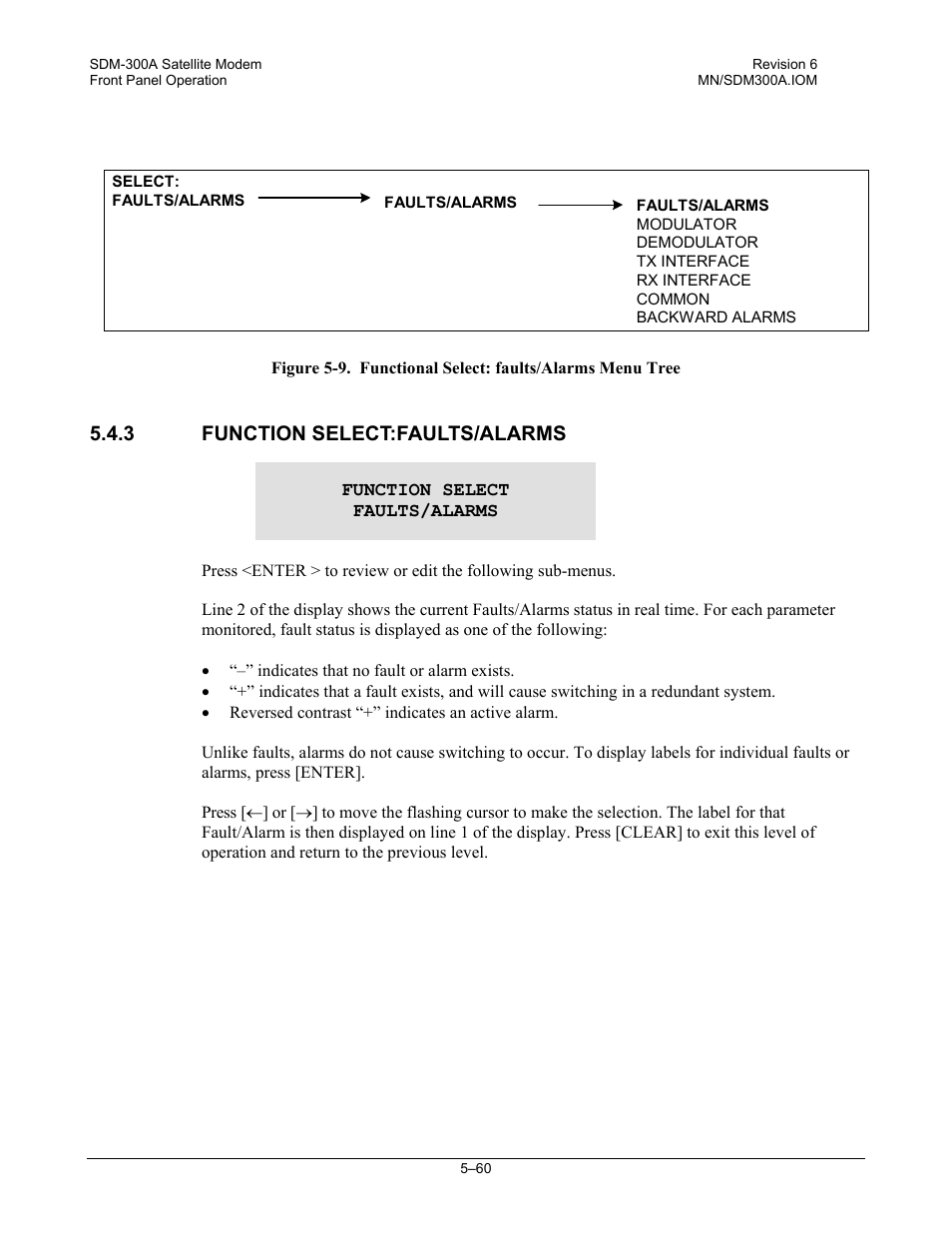 Function select:faults/alarms, 3 function select:faults/alarms | Comtech EF Data SDM-300A User Manual | Page 154 / 470