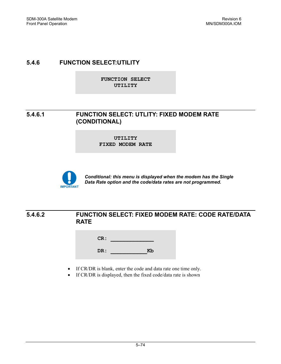 Function select:utility | Comtech EF Data SDM-300A User Manual | Page 168 / 470