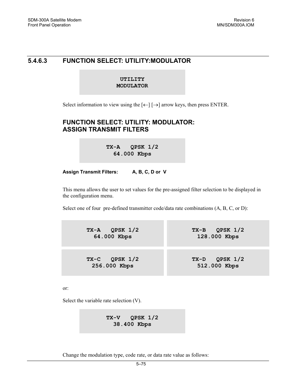 Function select: utility:modulator | Comtech EF Data SDM-300A User Manual | Page 169 / 470