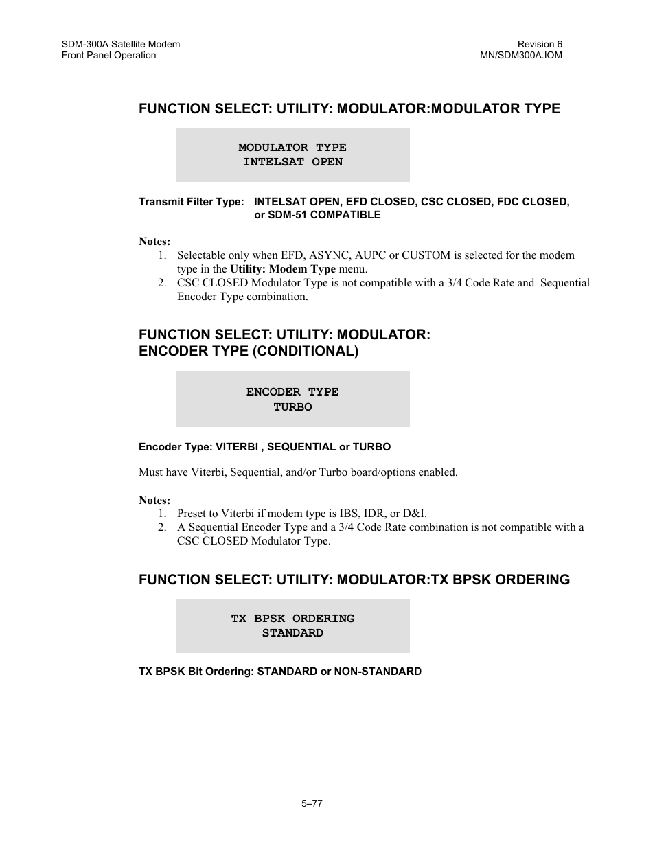 Function select: utility: modulator:modulator type | Comtech EF Data SDM-300A User Manual | Page 171 / 470