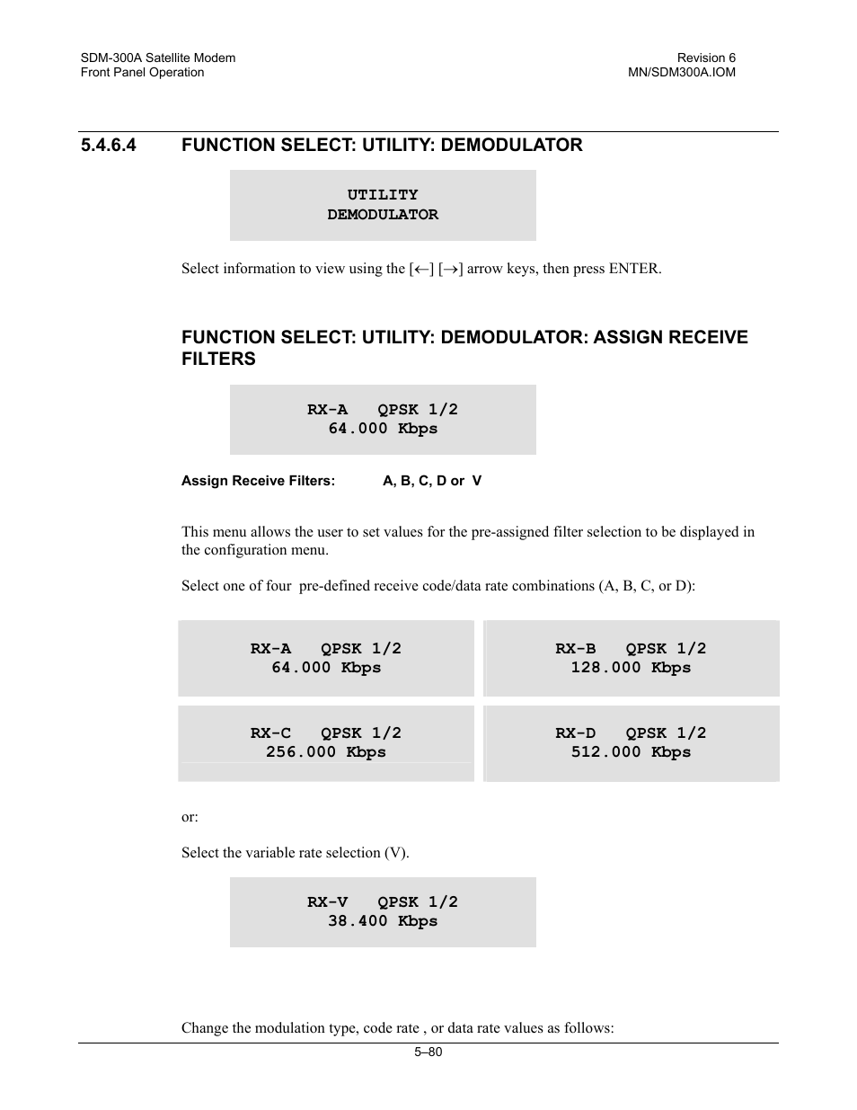 Function select: utility: demodulator | Comtech EF Data SDM-300A User Manual | Page 174 / 470