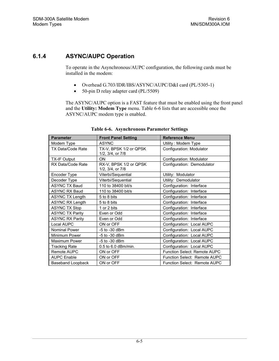 Async/aupc operation, 4 async/aupc operation | Comtech EF Data SDM-300A User Manual | Page 213 / 470