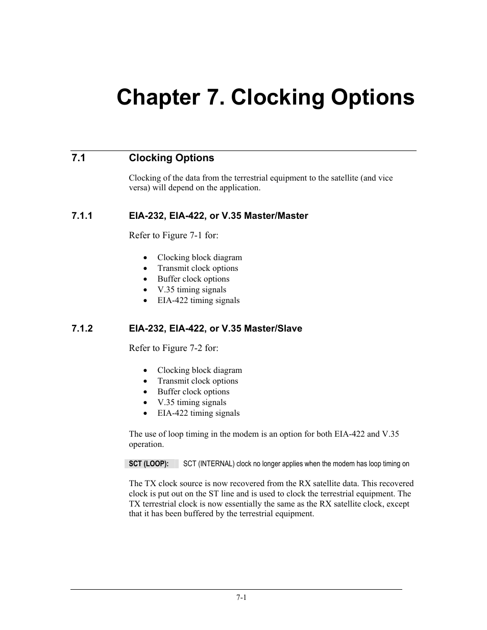 Clocking options, Eia-232, eia-422, or v.35 master/master, Eia-232, eia-422, or v.35 master/slave | Chapter 7. clocking options | Comtech EF Data SDM-300A User Manual | Page 221 / 470