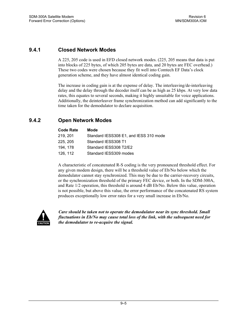 Closed network modes, Open network modes, 1 closed network modes | 2 open network modes | Comtech EF Data SDM-300A User Manual | Page 241 / 470