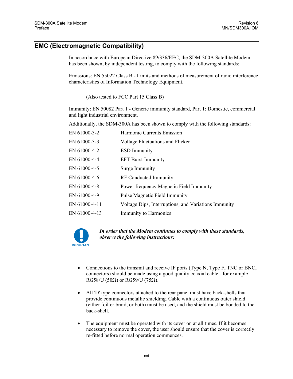 Emc (electromagnetic compatibility) | Comtech EF Data SDM-300A User Manual | Page 25 / 470