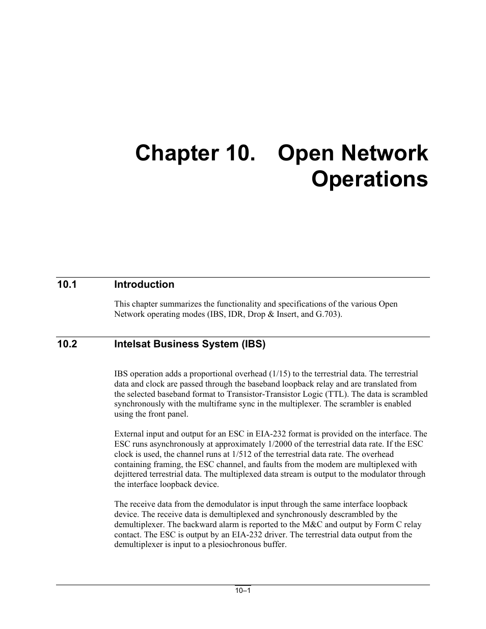 Open network operations, Introduction, Intelsat business system (ibs) | Chapter 10. open network operations | Comtech EF Data SDM-300A User Manual | Page 257 / 470