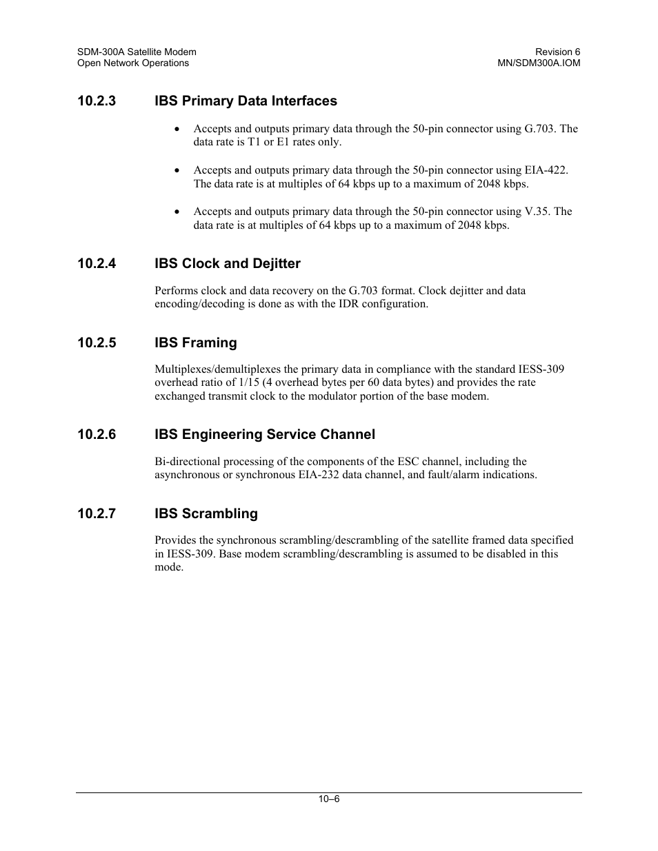 3ibs primary data interfaces, 4ibs clock and dejitter, 5ibs framing | 6ibs engineering service channel, 7ibs scrambling | Comtech EF Data SDM-300A User Manual | Page 262 / 470