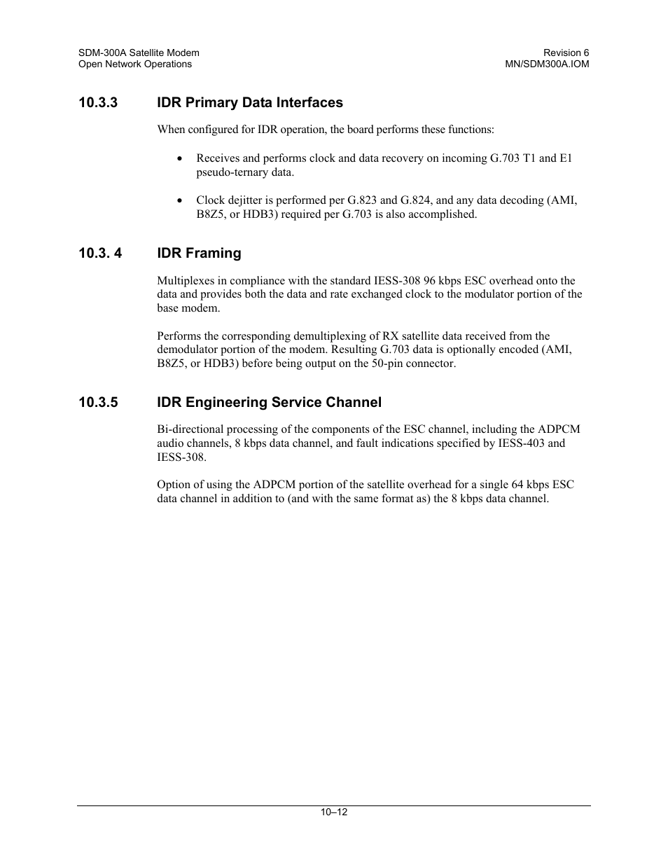 3idr primary data interfaces, 4idr framing, 5idr engineering service channel | Comtech EF Data SDM-300A User Manual | Page 268 / 470