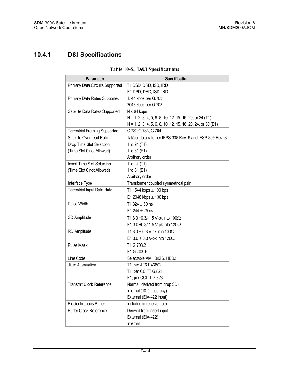 D&i specifications, 1 d&i specifications | Comtech EF Data SDM-300A User Manual | Page 270 / 470