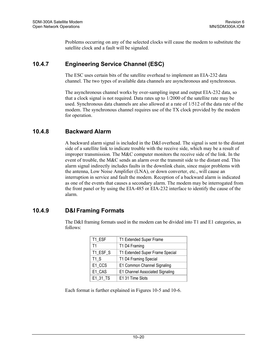 7engineering service channel (esc), 8backward alarm, 9d&i framing formats | 7 engineering service channel (esc), 8 backward alarm, 9 d&i, Framing formats | Comtech EF Data SDM-300A User Manual | Page 276 / 470