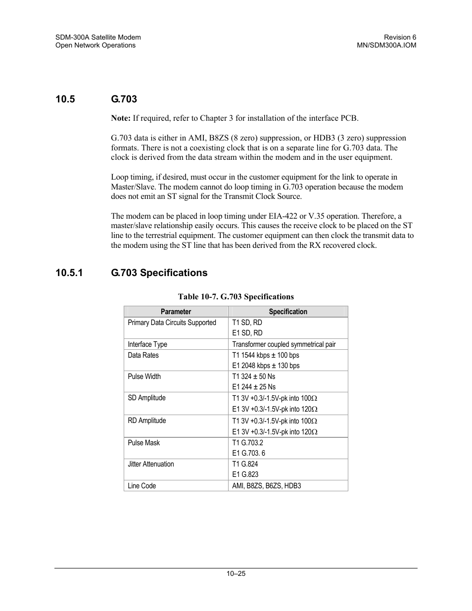 5g.703, G.703 specifications, 5 g.703 | 1 g.703 specifications | Comtech EF Data SDM-300A User Manual | Page 281 / 470