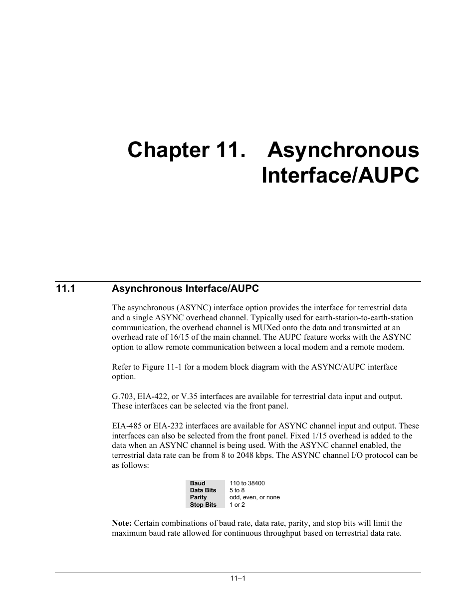 Asynchronous interface/aupc, Chapter 11. asynchronous interface/aupc | Comtech EF Data SDM-300A User Manual | Page 283 / 470