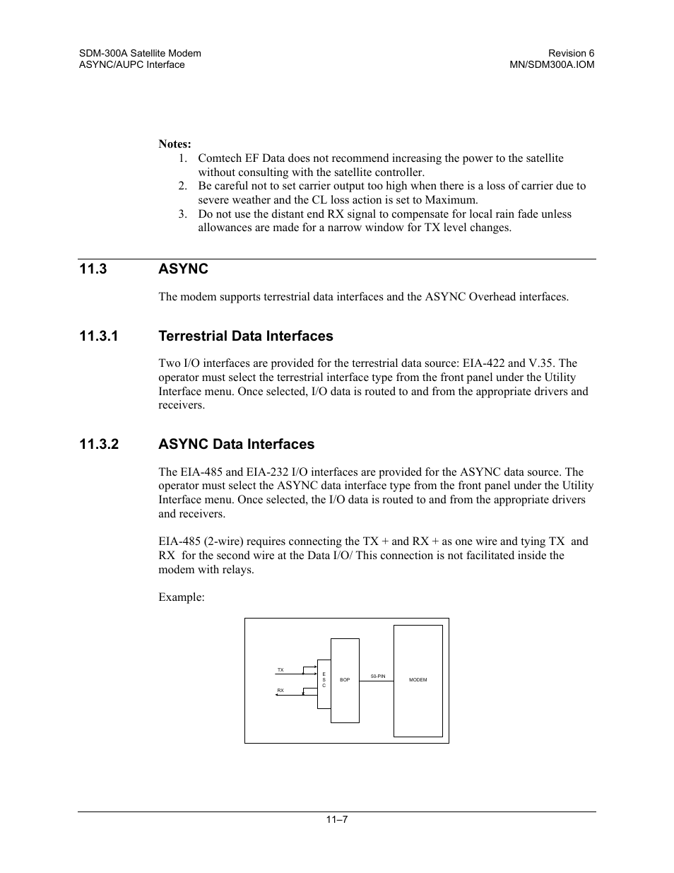 Async, Terrestrial data interfaces, Async data interfaces | 3 async, 1 terrestrial data interfaces, 2 async data interfaces | Comtech EF Data SDM-300A User Manual | Page 289 / 470