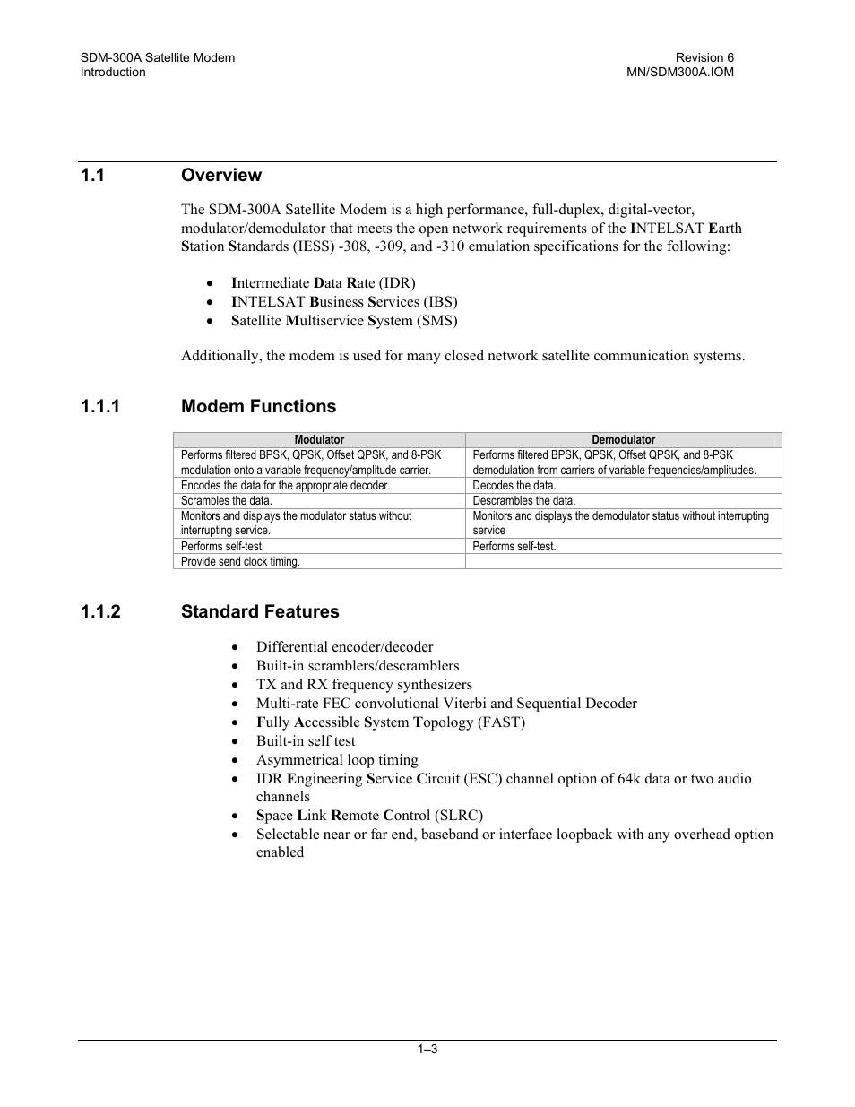 Overview, Modem functions, Standard features | 1 overview, 1 modem functions, 2 standard features | Comtech EF Data SDM-300A User Manual | Page 29 / 470