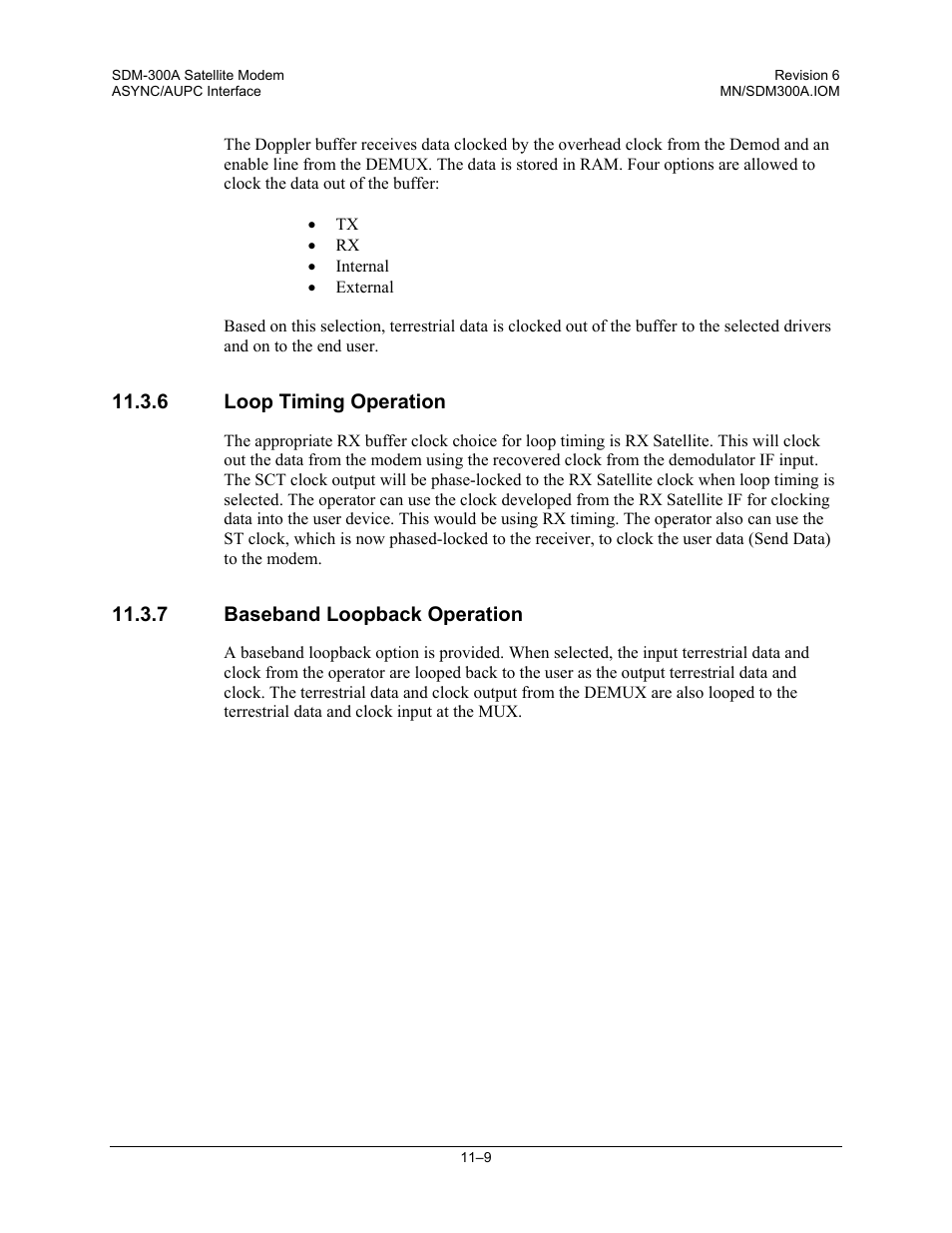 Loop timing operation, Baseband loopback operation | Comtech EF Data SDM-300A User Manual | Page 291 / 470