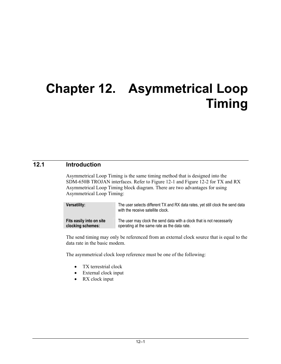 Asymmetrical loop timing, Introduction, Chapter 12. asymmetrical loop timing | Comtech EF Data SDM-300A User Manual | Page 307 / 470