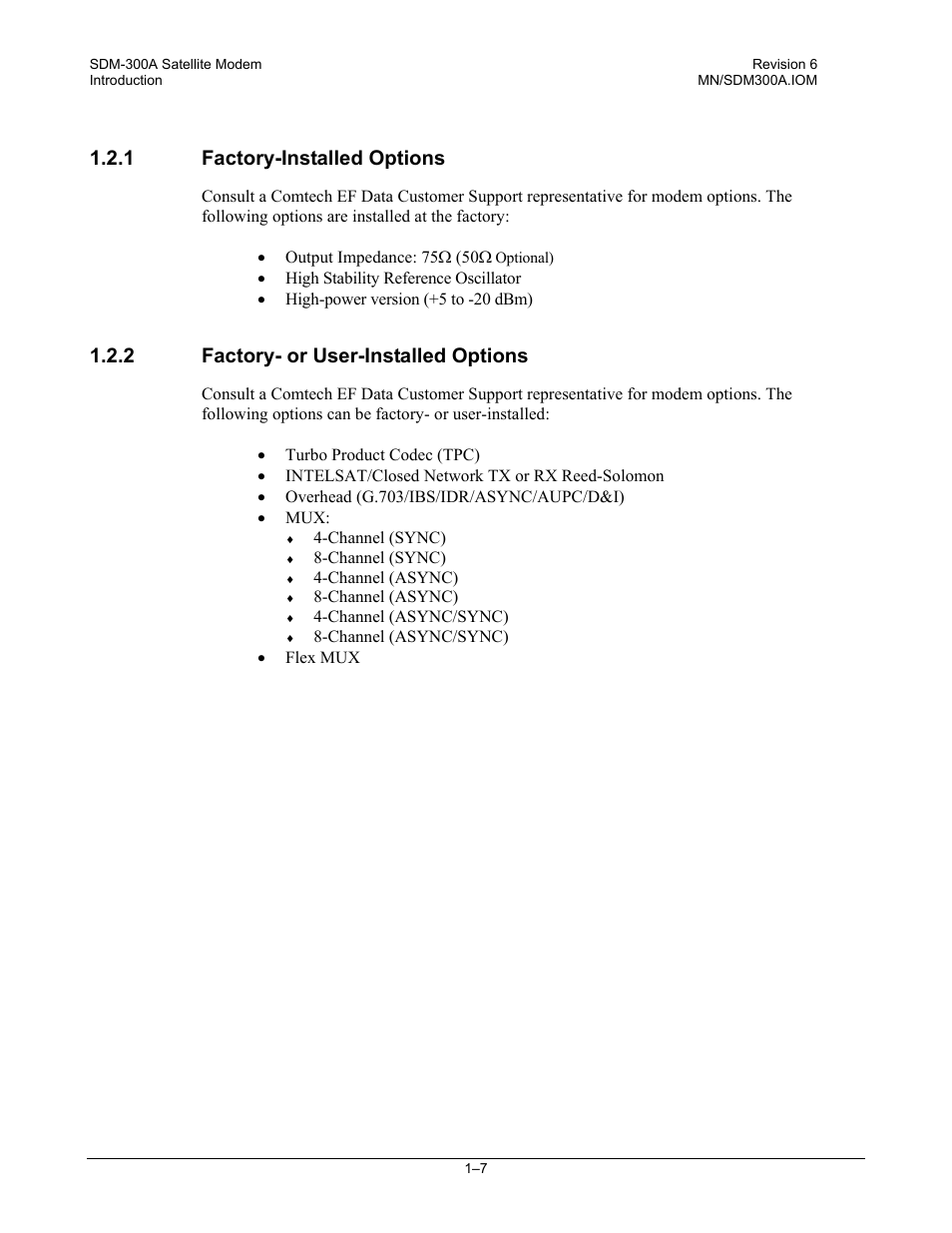 Factory-installed options, Factory- or user-installed options, 1 factory-installed options | 2 factory- or user-installed options | Comtech EF Data SDM-300A User Manual | Page 33 / 470