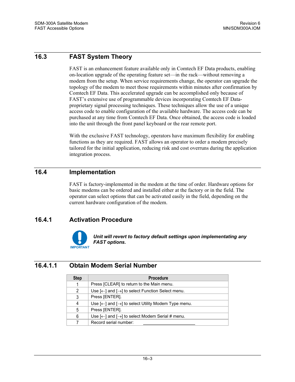 Fast system theory, Implementation, Activation procedure | Obtain modem serial number, 3 fast system theory, 4 implementation, 1 activation procedure, 1 obtain modem serial number | Comtech EF Data SDM-300A User Manual | Page 331 / 470